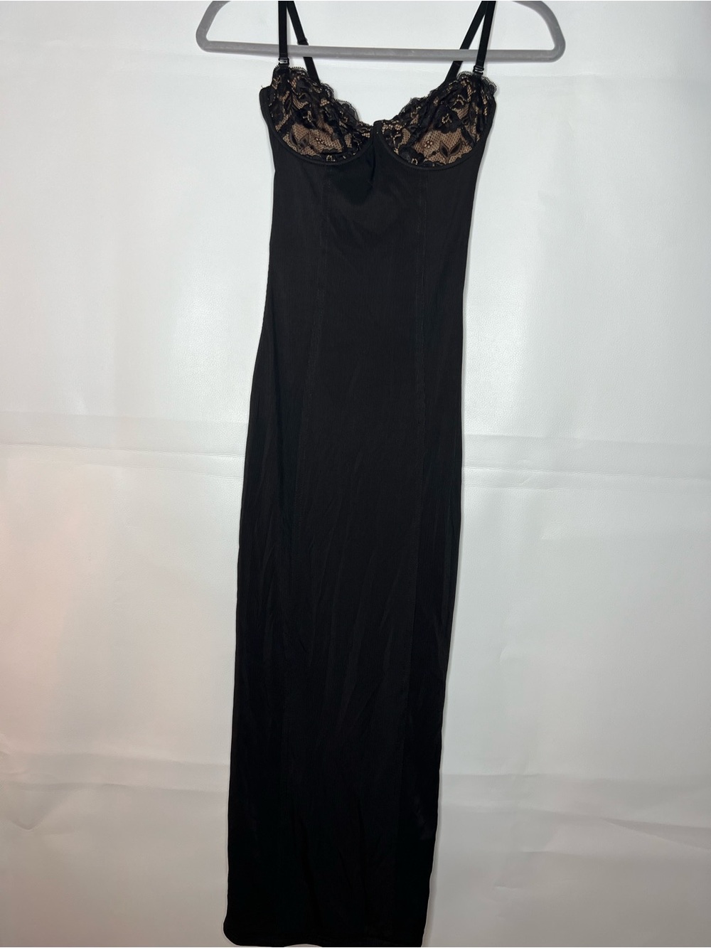 Tiger Mist Black Maxi Slip Dress with Lace Cups and Thin Straps